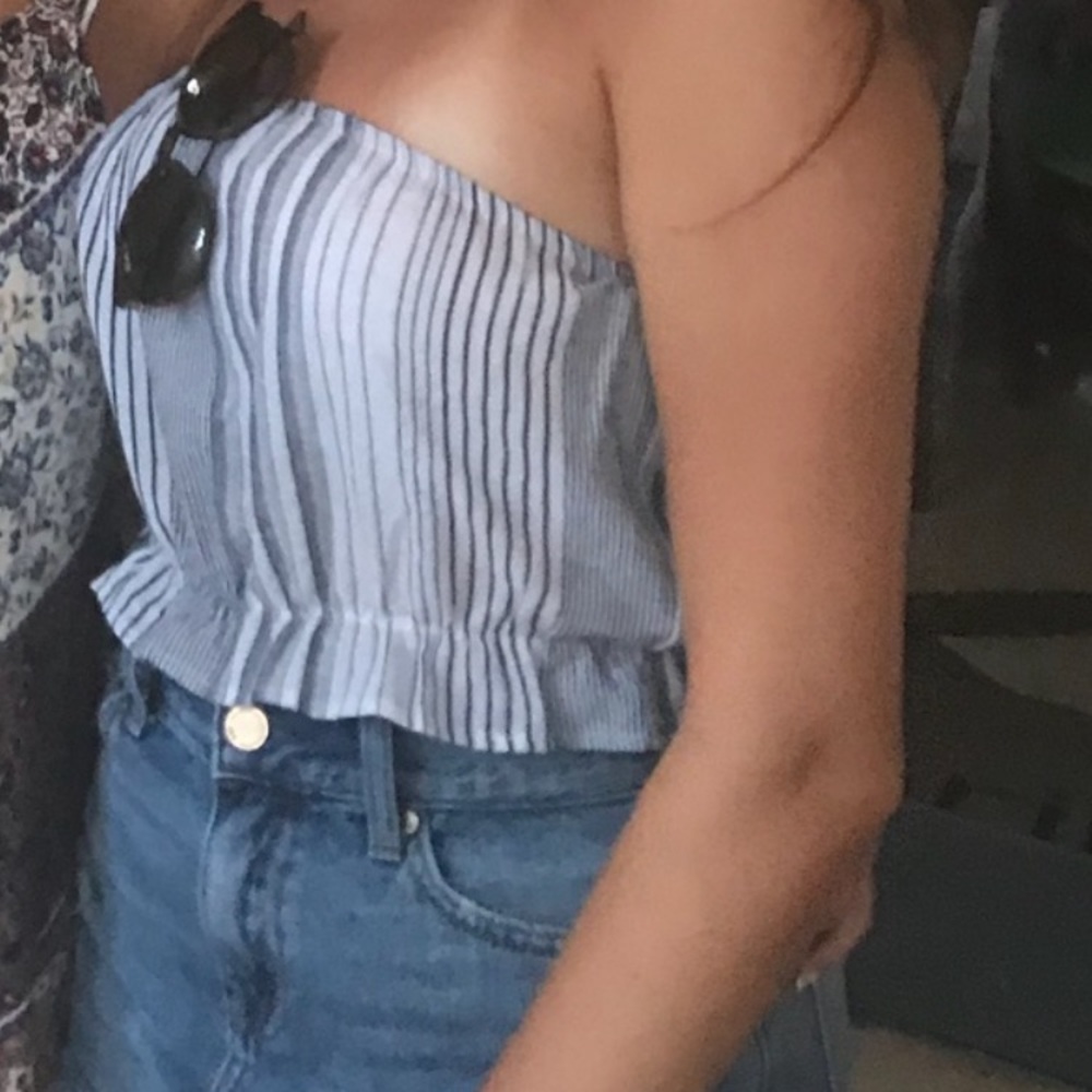 Blue/white stripe cotton tube top